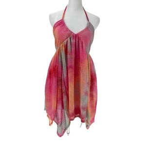 Wild Fable Halter Mini Dress XS Pink OmbreTextured Asymmetrical Hem Festival Y2K